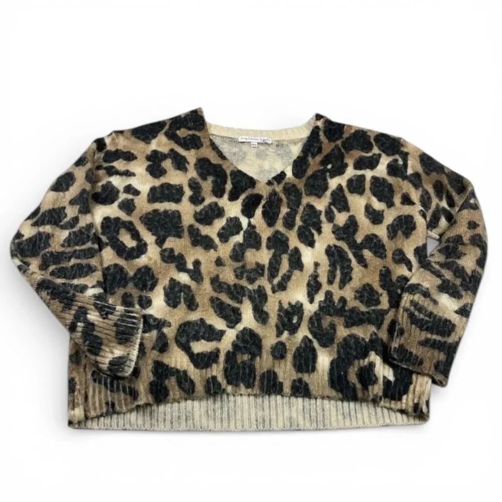 Young Fabulous & Broke Sweater Leopard Print Slouchy Soft Cozy Knit Pullover S/M
